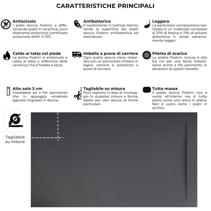 Piatto Doccia in Pietra 70x110 cm Bonussi Ardesia Calcutta Antracite