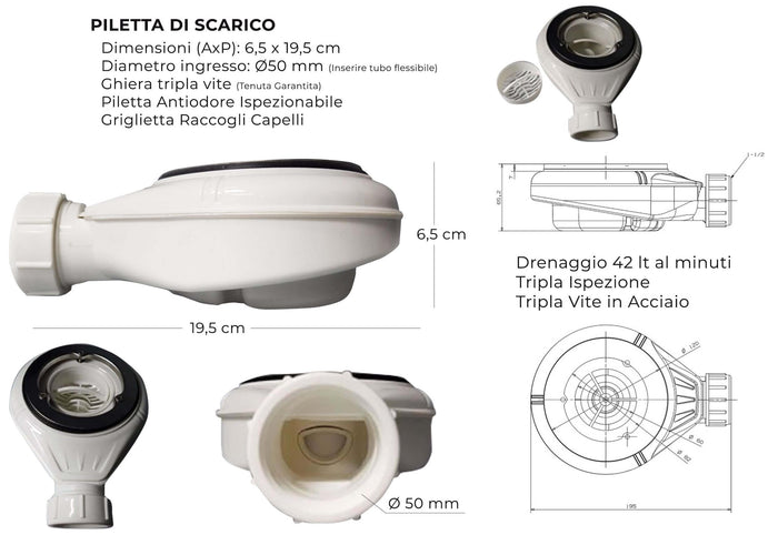 Piatto Doccia in Pietra 80x190 cm Bonussi Canton Bianco