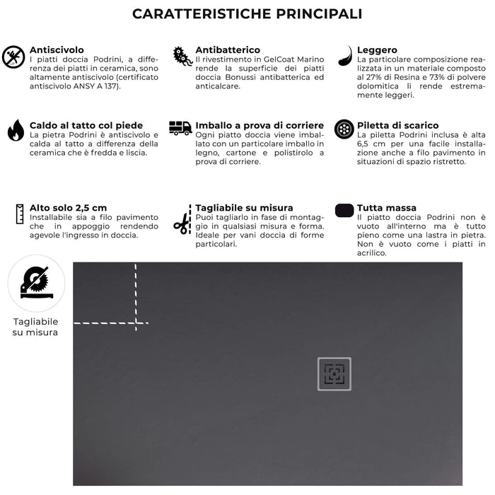 Piatto Doccia in Pietra 70x80 cm Bonussi Canton Antracite