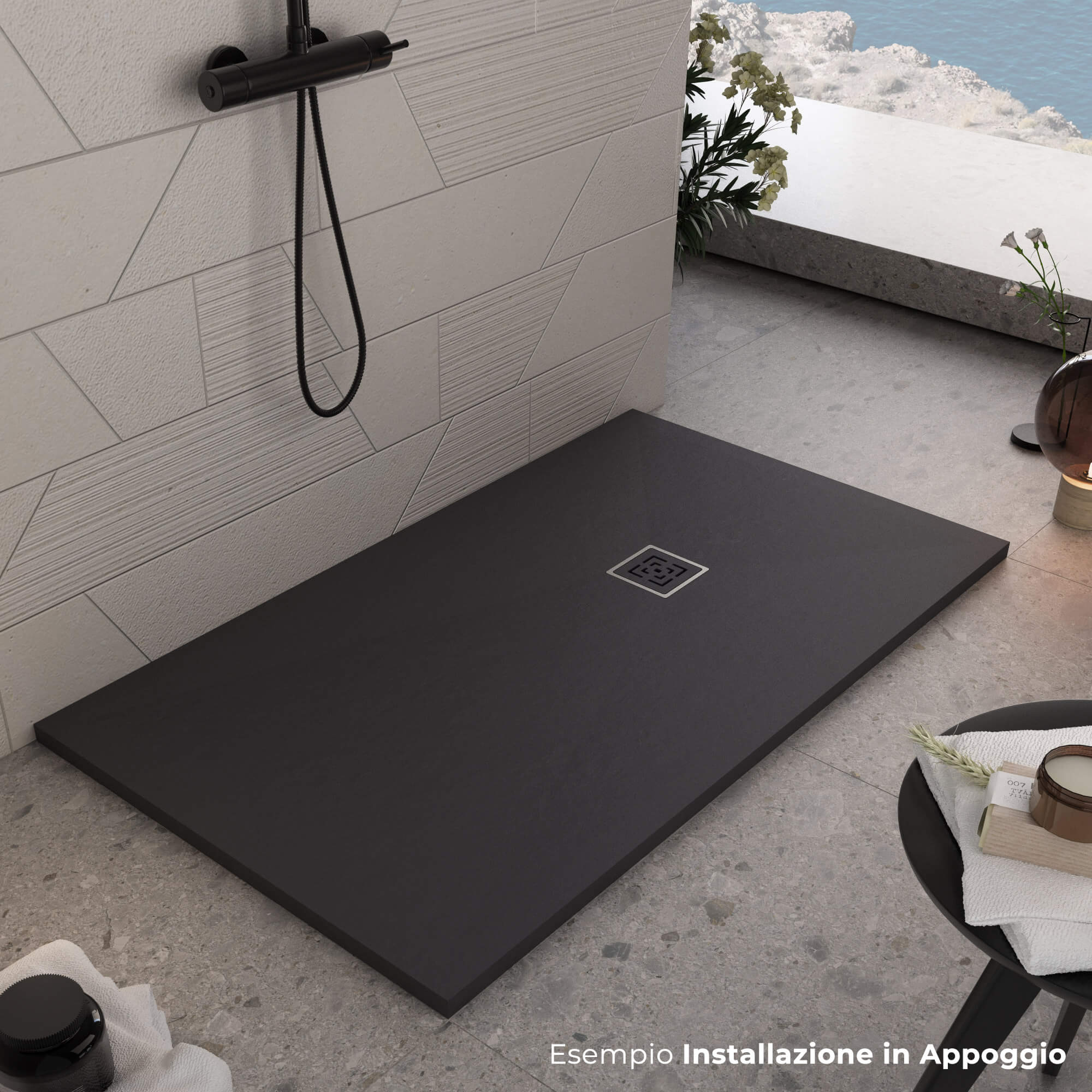 Piatto Doccia in Pietra 80x90 cm Bonussi Canton Nero