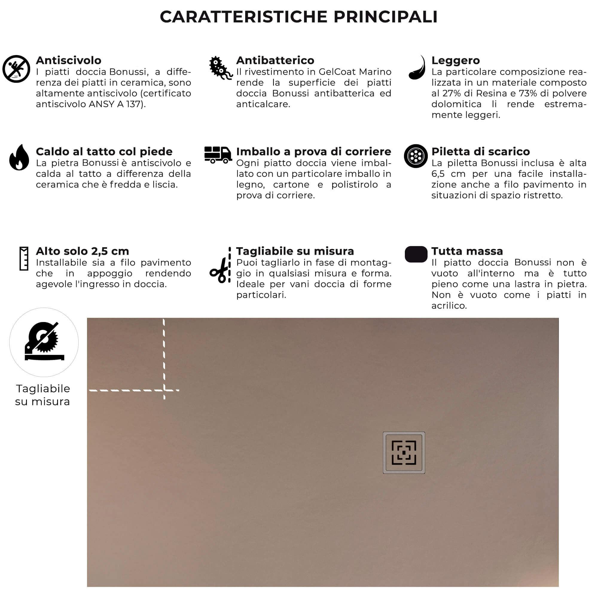 Piatto Doccia in Pietra Bonussi Canton Moka 70x70 cm