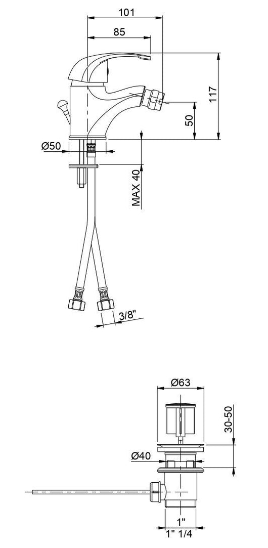 Rubinetto Miscelatore Monocomando Bidet in Ottone Bonussi Detroit Cromato