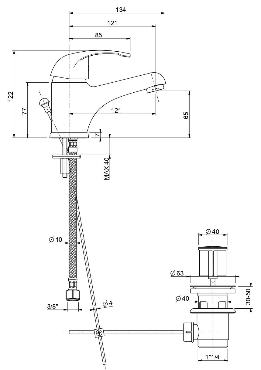 Rubinetto Miscelatore Monocomando Lavabo in Ottone Bonussi Detroit Cromato