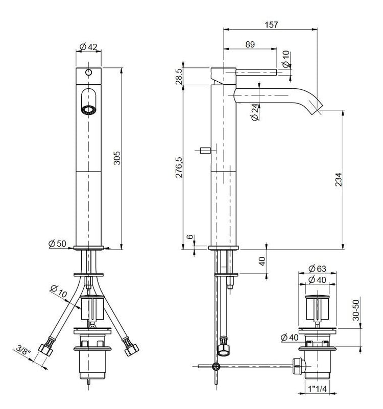 Rubinetto Miscelatore Monocomando Lavabo Alto in Ottone Cromato Bonussi Missisipi