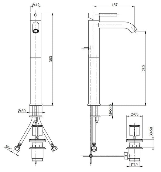 Rubinetto Miscelatore Monocomando Lavabo Alto con Bocca Lunga in Ottone Cromato Bonussi Missisipi