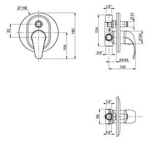 Rubinetto Miscelatore Monocomando Doccia ad Incasso in Ottone Cromato Bonussi Detroit