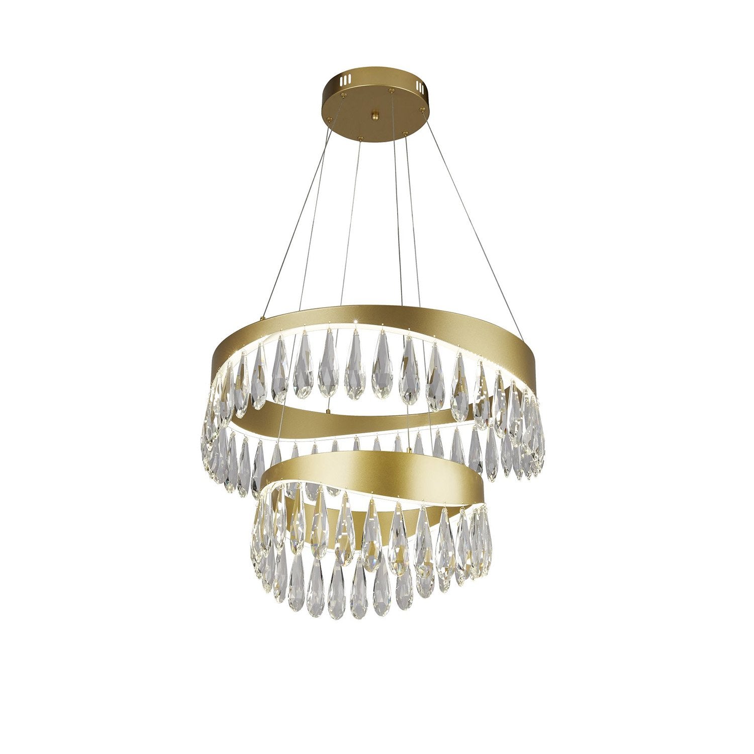 Lampadario Classico Gioiello Acciaio Oro Vetro Led 53W 4000K