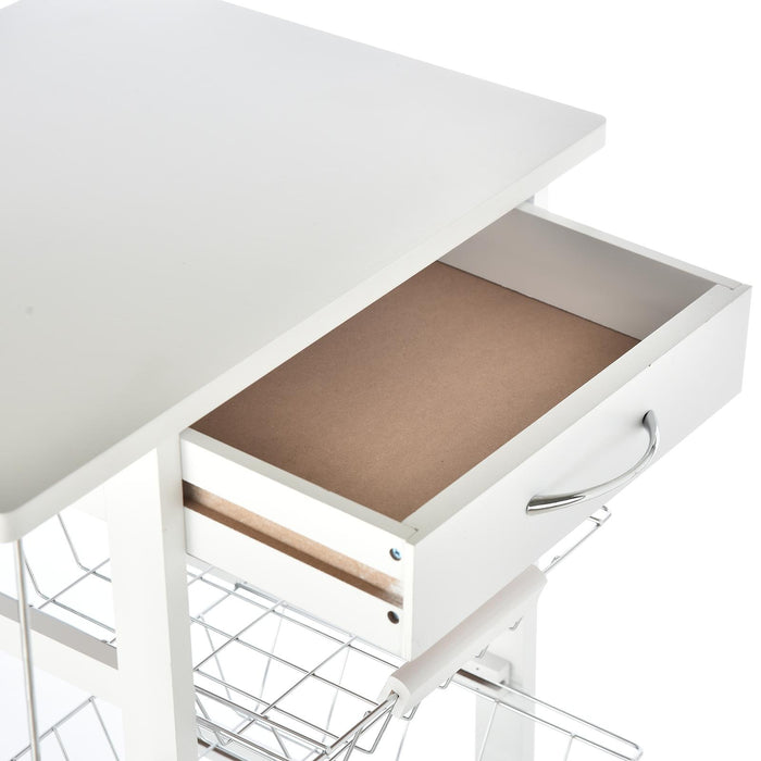 Carrello da Cucina 47x37x83 cm 2 Ripiani 4 Cestelli in Legno MDF  Bianco