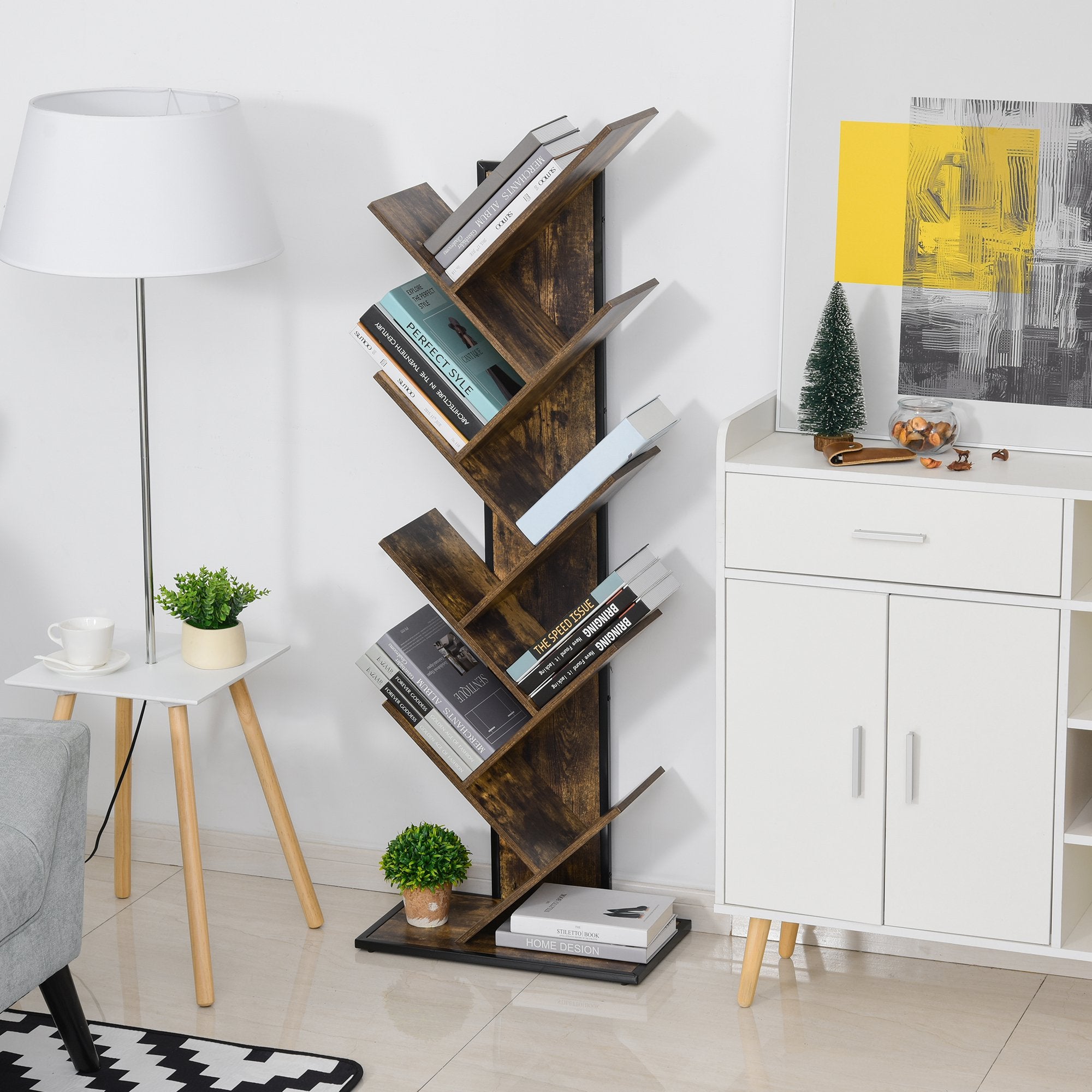 Libreria ad Albero 50x28x142 cm 10 Ripiani  Marrone