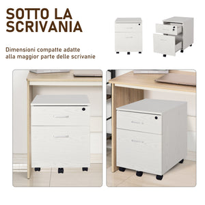 Cassettiera Portadocumenti da Ufficio 40x44x54,6 cm 2 Cassetti in Legno  Bianca