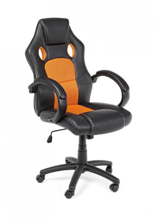 Sedia Poltrona da Gaming in Rete ed Similpelle Racing Nera-Arancio