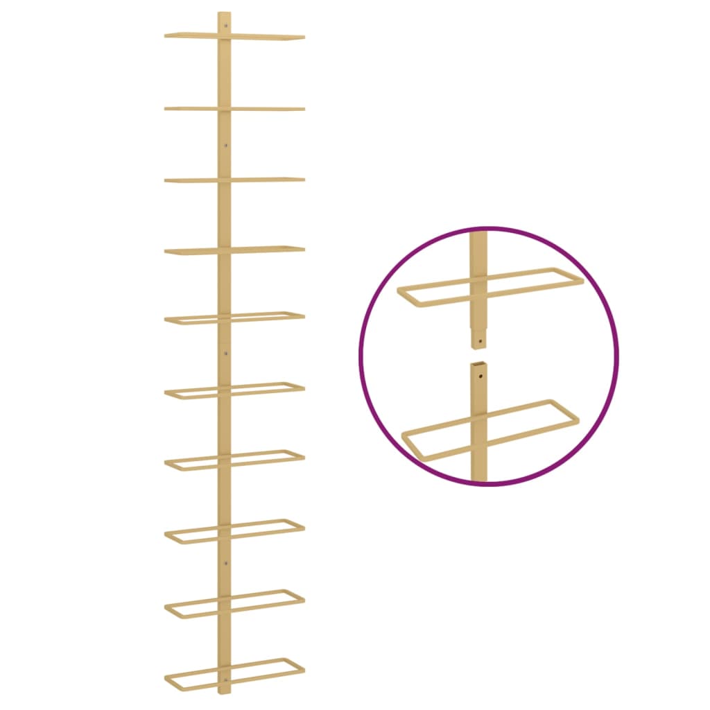 vidaXL Portavini da Parete per 10 Bottiglie Dorato in Metallo