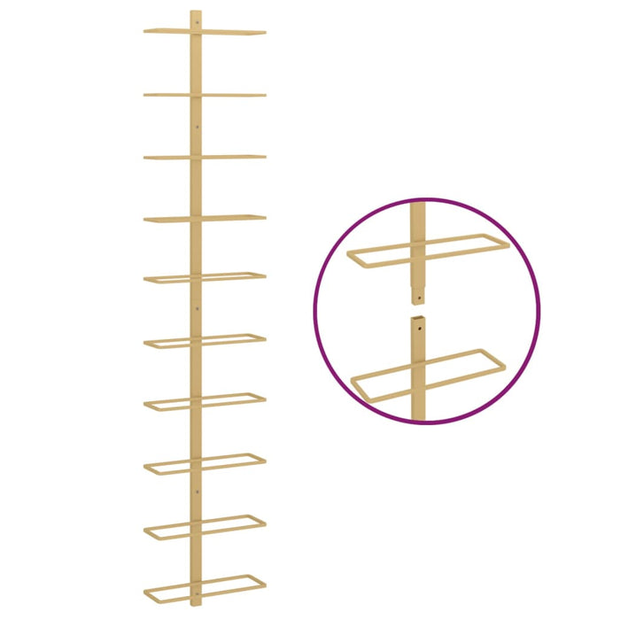 vidaXL Portavini da Parete per 10 Bottiglie Dorato in Metallo