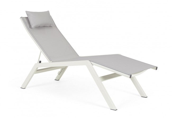 Lettino Chaise Longue da Giardino 65,5x177x105h cm con Cuscino Poggiatesta Krion Lunar