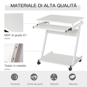 Scrivania Porta PC 60x48x73 cm con Ruote  Bianca