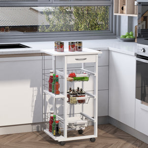 Carrello da Cucina 47x37x83 cm 3 Cesti 2 Portabottiglie  Bianco