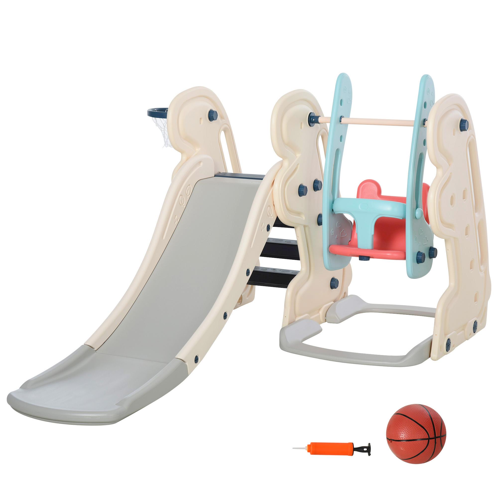 Scivolo per Bambini 220x160x120 cm con Altalena e Canestro  Bianco