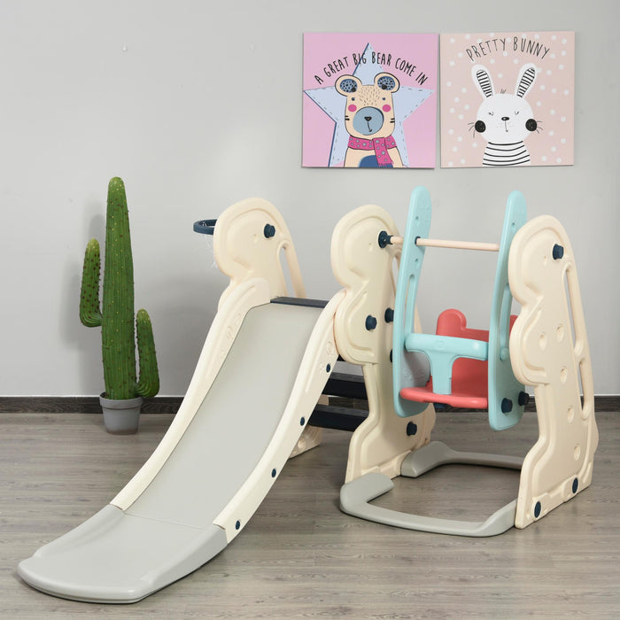 Scivolo per Bambini 220x160x120 cm con Altalena e Canestro  Bianco