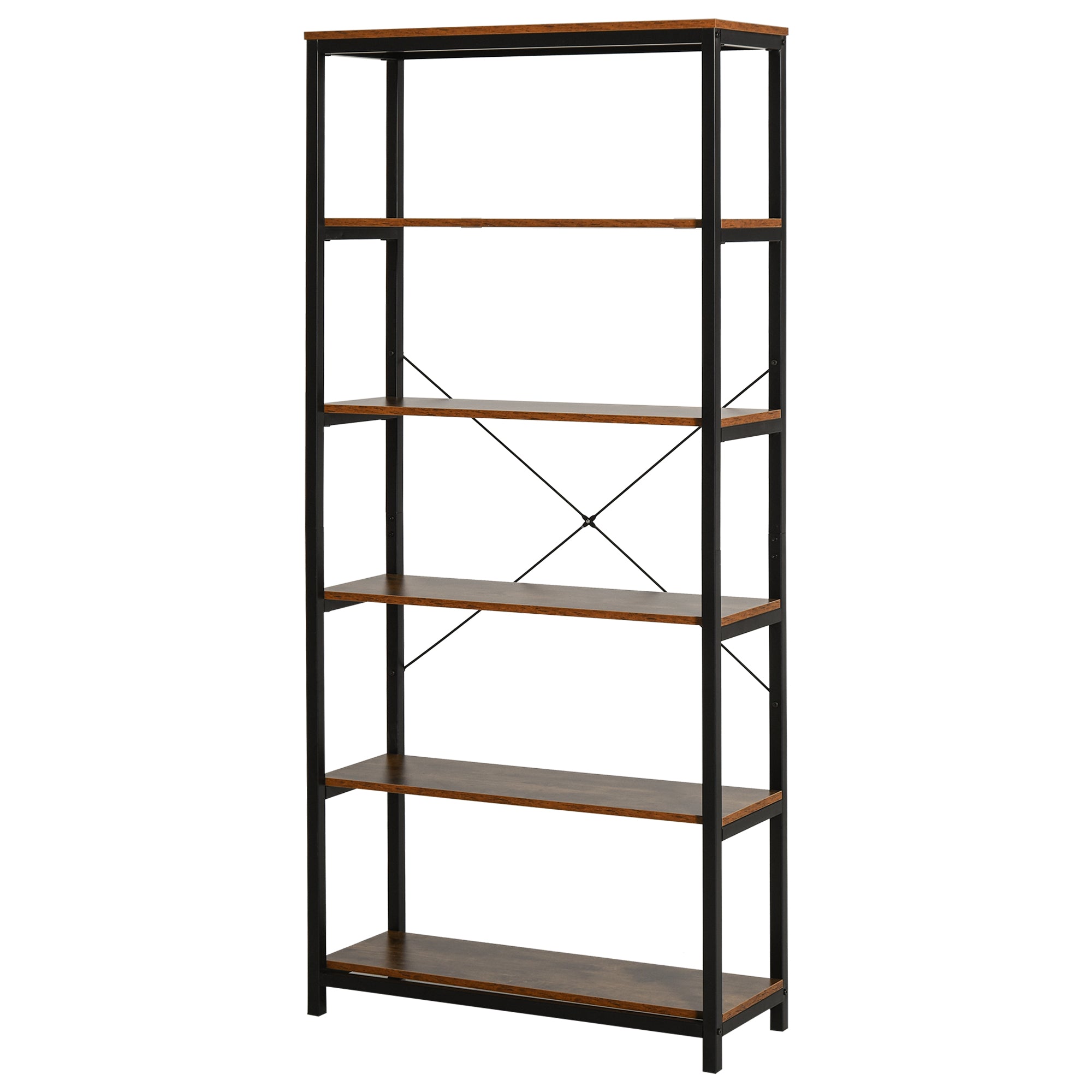 Libreria 6 Ripiani 80x30x180 cm in Legno e Metallo  Nera