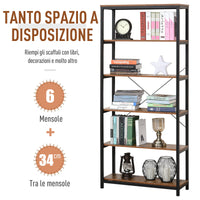 Libreria 6 Ripiani 80x30x180 cm in Legno e Metallo  Nera