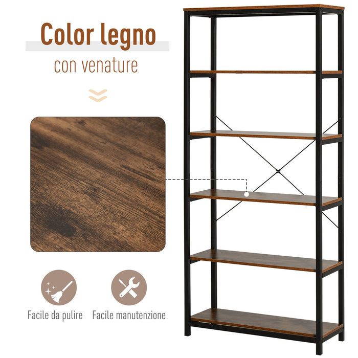 Libreria 6 Ripiani 80x30x180 cm in Legno e Metallo  Nera