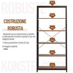 Libreria 6 Ripiani 80x30x180 cm in Legno e Metallo  Nera