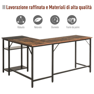 Scrivania da Ufficio ad Angolo Porta PC 150x120x75 cm in Legno e Metallo  Nera e Marrone