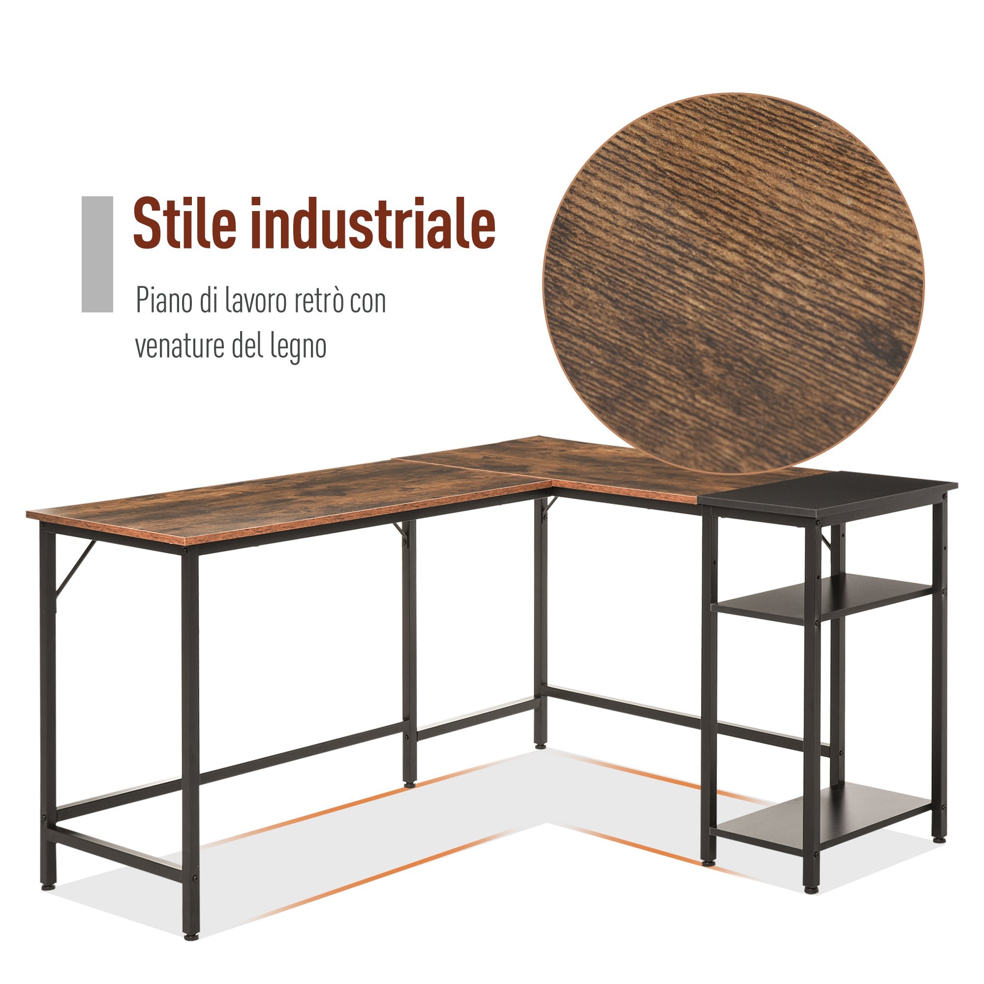 Scrivania da Ufficio ad Angolo Porta PC 150x120x75 cm in Legno e Metallo  Nera e Marrone