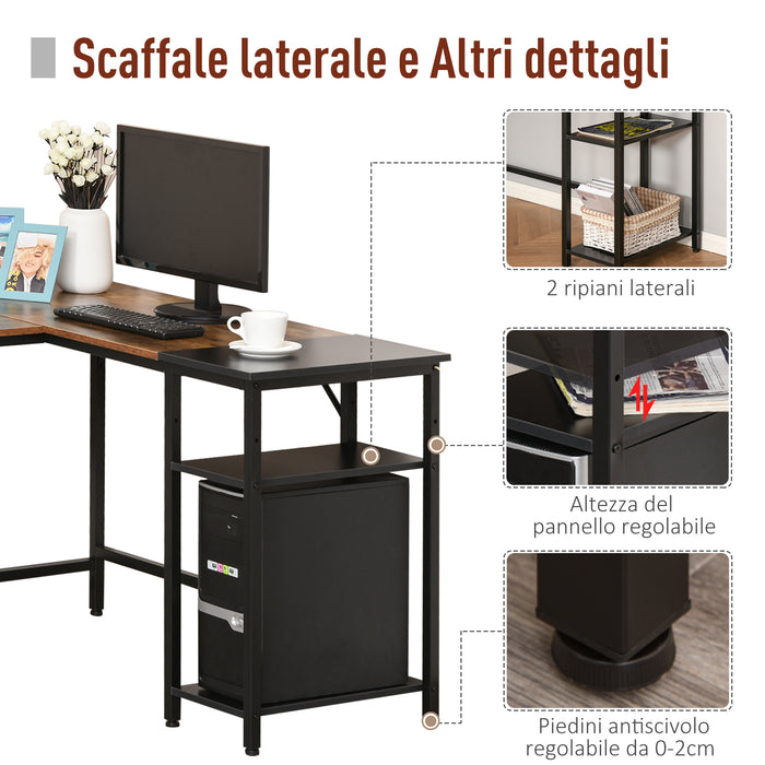 Scrivania da Ufficio ad Angolo Porta PC 150x120x75 cm in Legno e Metallo  Nera e Marrone