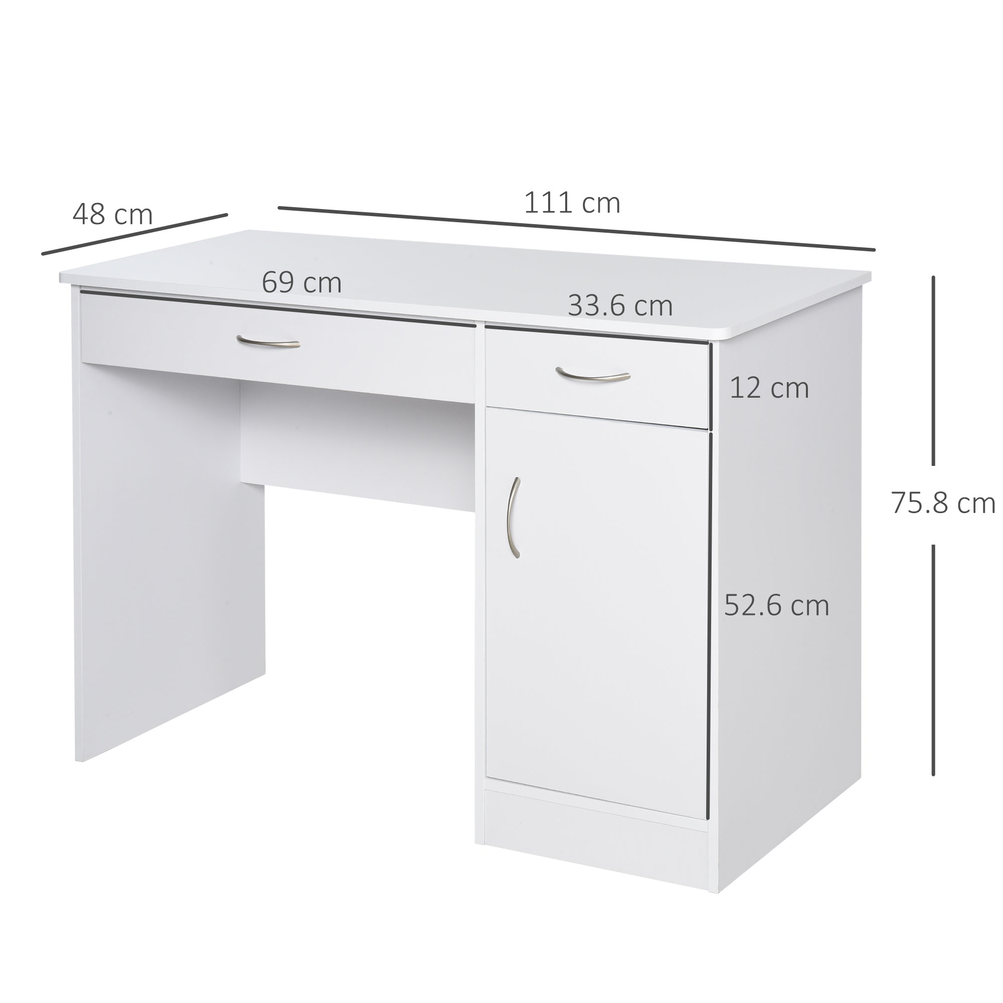 Scrivania da Ufficio Porta PC 2 Cassetti 1 Anta 111x48x75,8 cm in Legno  Bianco