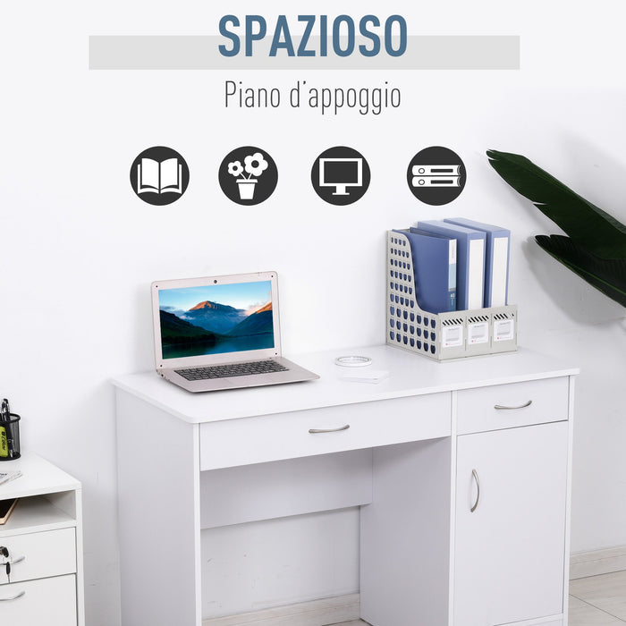 Scrivania da Ufficio Porta PC 2 Cassetti 1 Anta 111x48x75,8 cm in Legno  Bianco