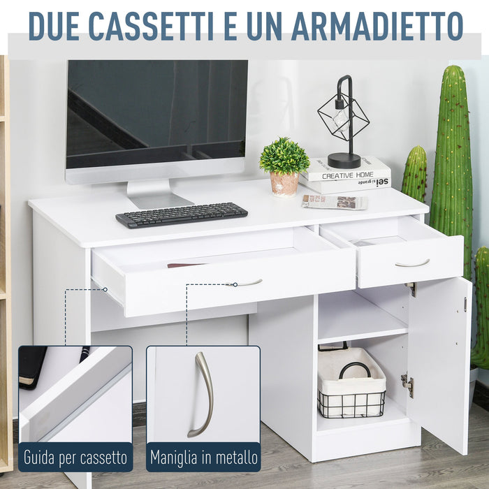 Scrivania da Ufficio Porta PC 2 Cassetti 1 Anta 111x48x75,8 cm in Legno  Bianco