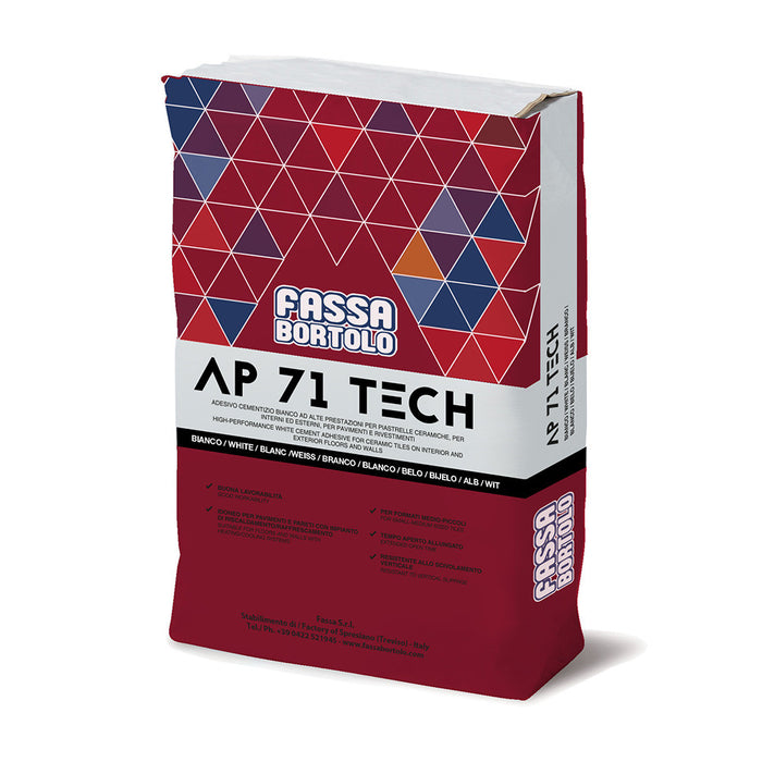 Ap71 Tech-Adesivo Monocomponente Antiscivolo Per Pavimenti E Rivestimenti Interno Ed Esterno Bianco 25 Kg-Fassa