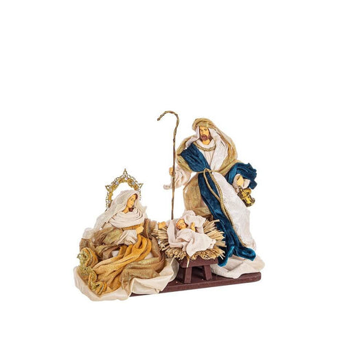 Sacra Famiglia Eden in Posizione Verticale Blu-Oro Dimensioni 25x27cm