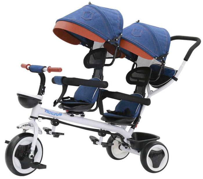 Passeggino Triciclo Gemellare con Sedile Girevole 360° Kidfun Tricygò Blu