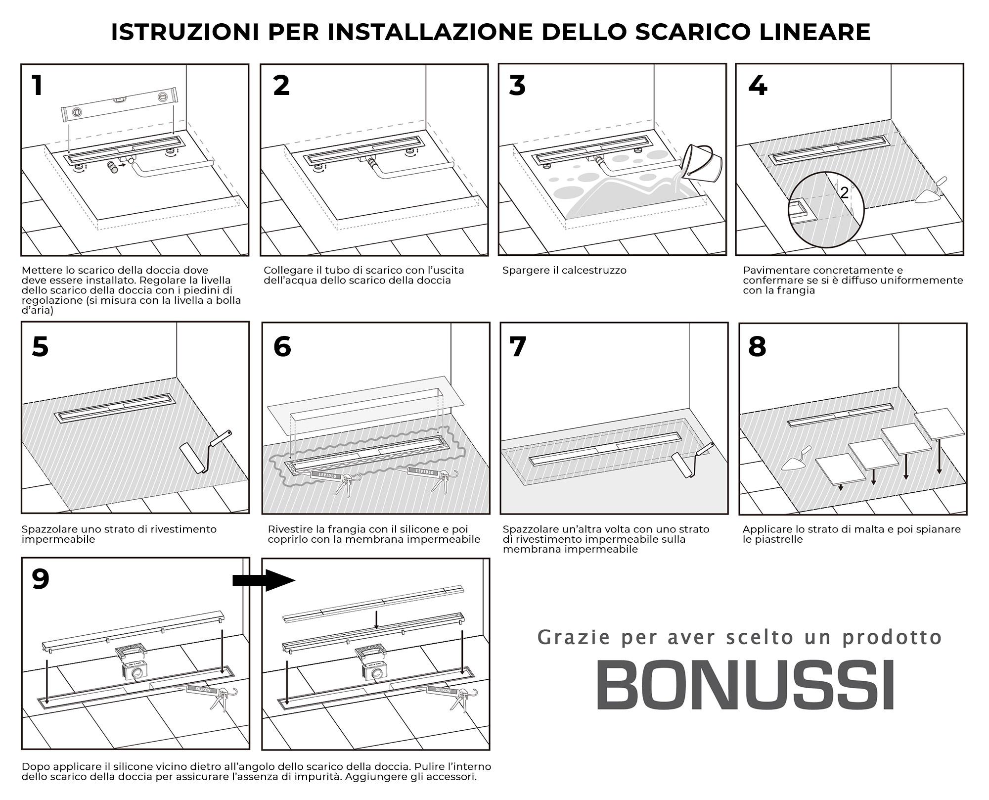 Canalina di Scarico 60x7 cm in Acciaio Inox a Pavimento Bonussi