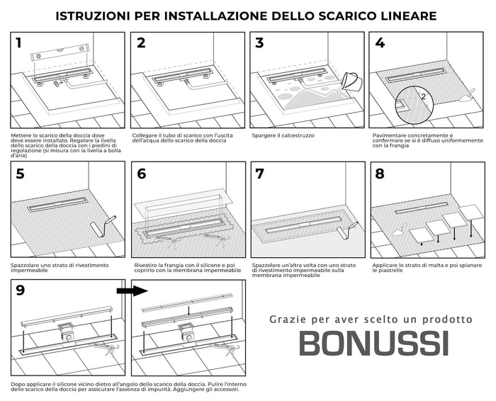 Canalina di Scarico 60x7 cm in Acciaio Inox a Pavimento Bonussi