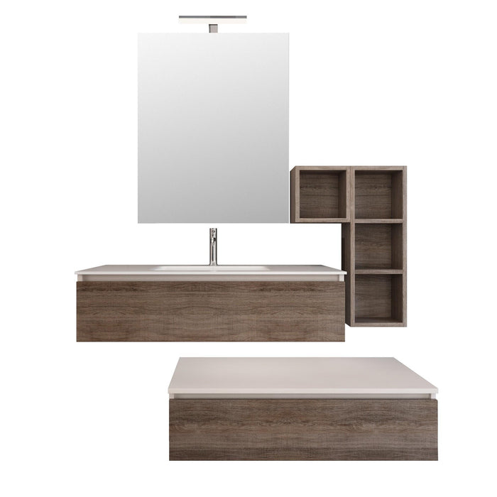 Mobile Bagno Sospeso 149-160 cm Lavabo Specchio Pensile e Cassettone Bonussi Kelly Rovere