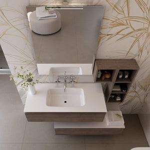 Mobile Bagno Sospeso 149-160 cm Lavabo Specchio Pensile e Cassettone Bonussi Kelly Rovere