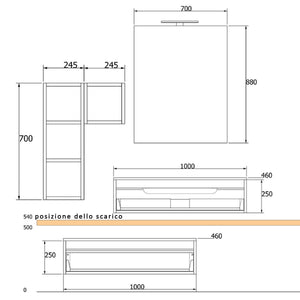 Mobile Bagno Sospeso 149-160 cm Lavabo Specchio Pensile e Cassettone Bonussi Kelly Rovere