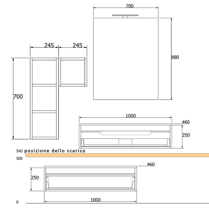 Mobile Bagno Sospeso 149-160 cm Lavabo Specchio Pensile e Cassettone Bonussi Kelly Rovere