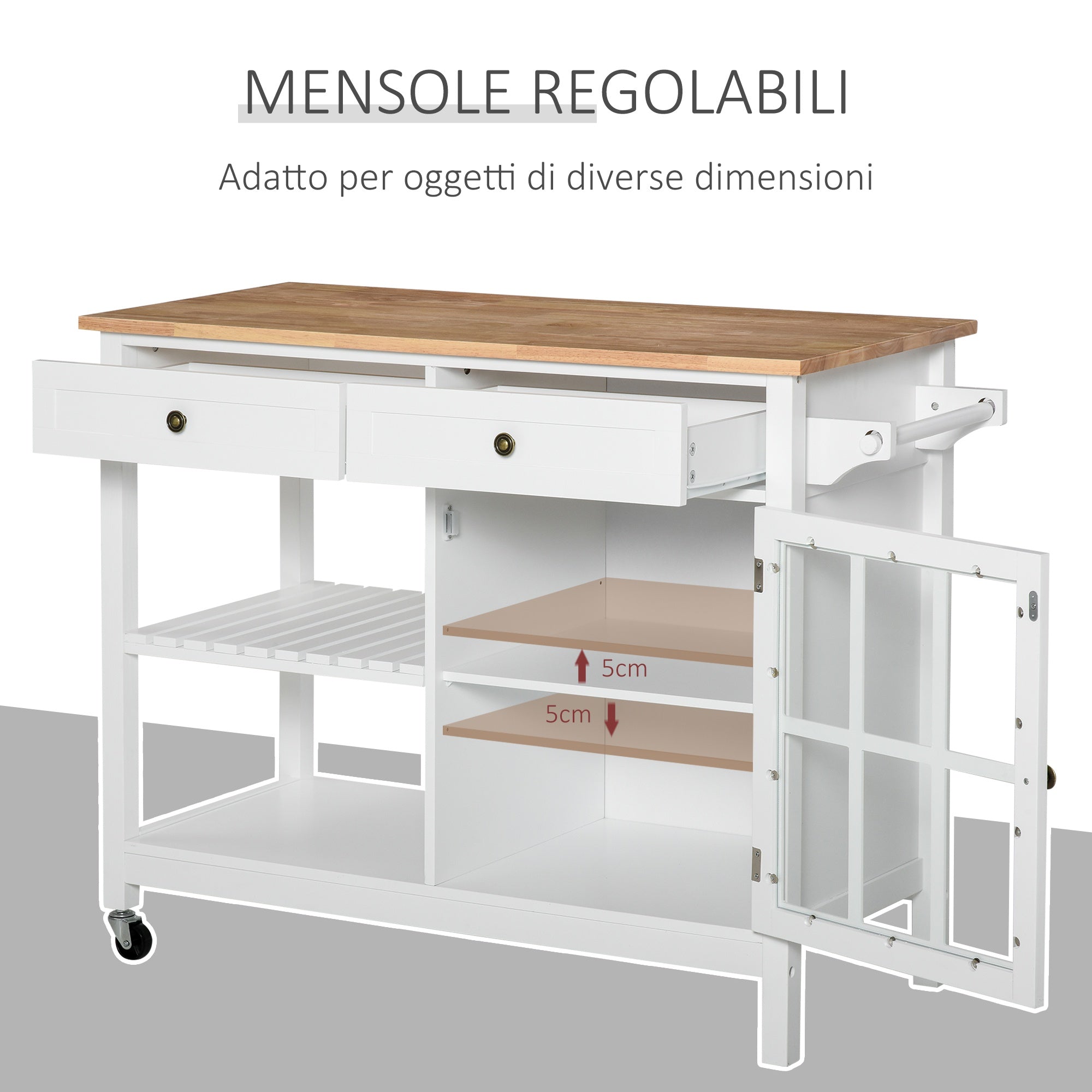 Mobiletto Carrello da Cucina 116,5x48x86,5 cm in MDF con Cassetti e Mensole  Bianco