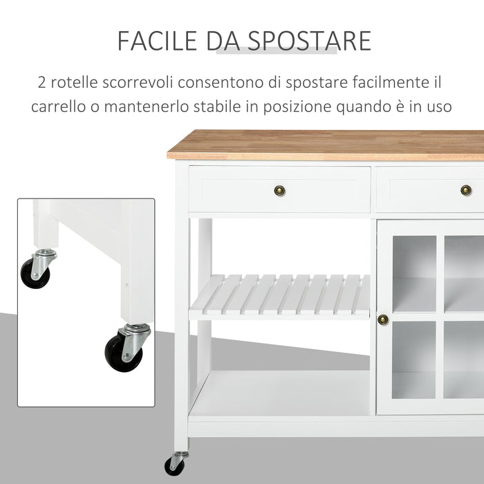 Mobiletto Carrello da Cucina 116,5x48x86,5 cm in MDF con Cassetti e Mensole  Bianco