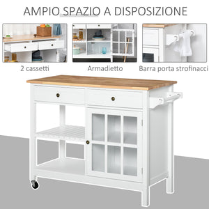 Mobiletto Carrello da Cucina 116,5x48x86,5 cm in MDF con Cassetti e Mensole  Bianco