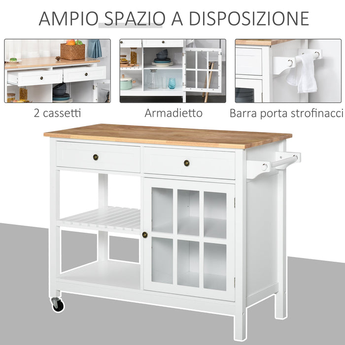 Mobiletto Carrello da Cucina 116,5x48x86,5 cm in MDF con Cassetti e Mensole  Bianco