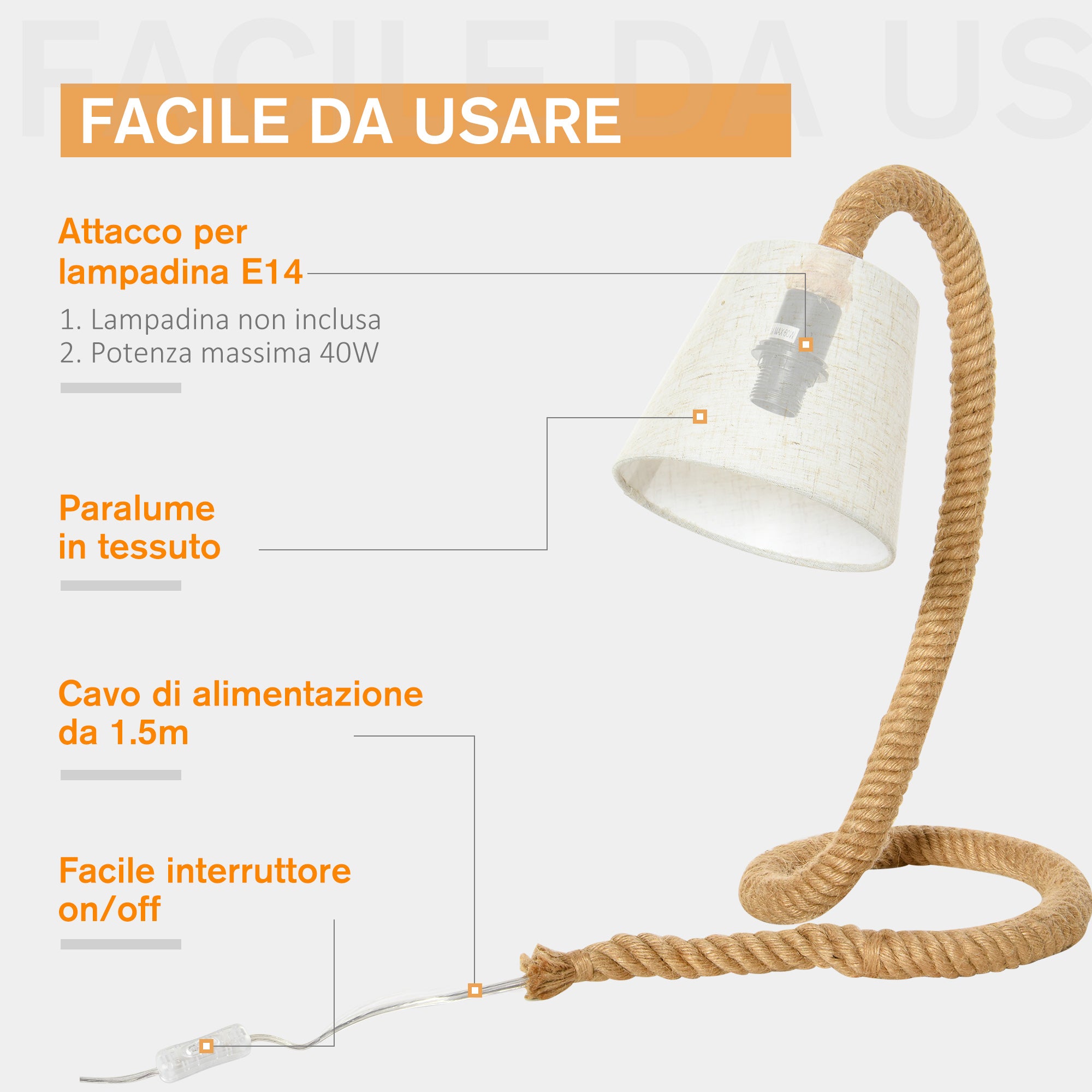 Lampada da Comodino Abat Jour con Paralume in Tessuto E14 29,5x21x43,5 cm  Beige