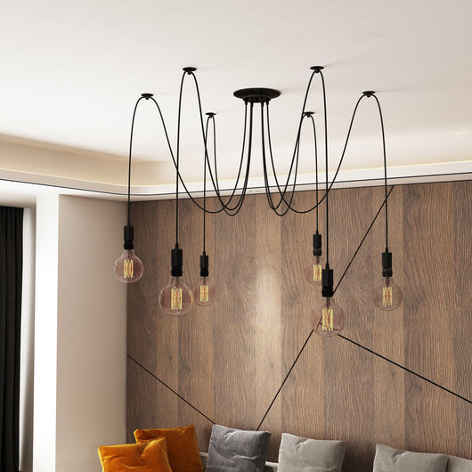 Lampadario a Soffitto Moderno a Sospensione 6 Luci E27 Ø34x16 cm  Nero