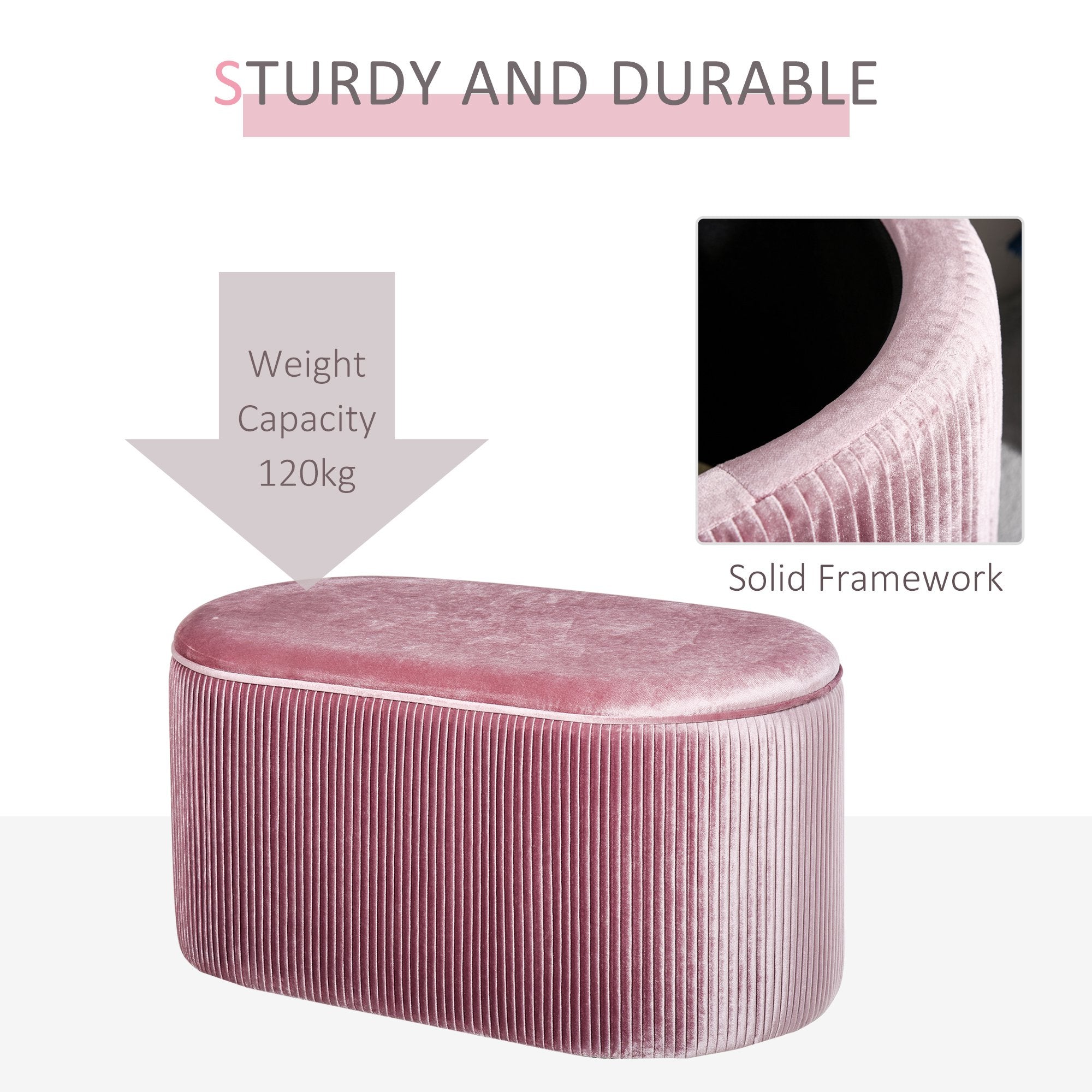 Pouf Sgabello Contenitore 81x40x41 cm in Tessuto Vellutato  Rosa