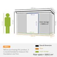 Casetta Box da Giardino in Lamiera per Deposito Attrezzi 277x130x173 cm  Grigio Scuro