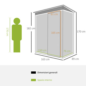 Casetta Box da Giardino in Lamiera per Deposito Attrezzi 163x89x182 cm  Nero